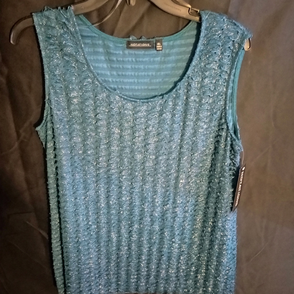 Notations Green Sequin Ribbed Tank Top